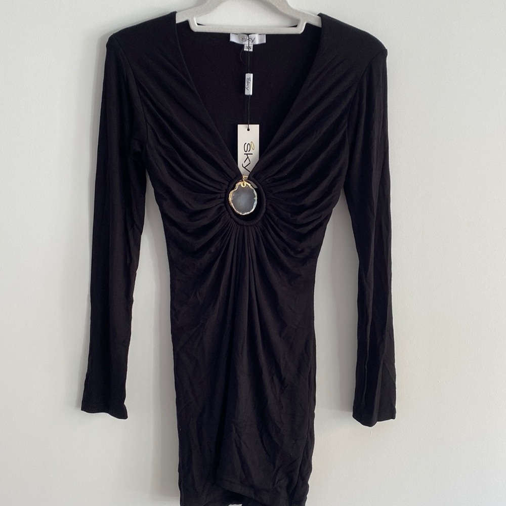 NWT REVOLVE  SKY LONG SLEEVE RUCHED FRONT STONE MINI DRESS